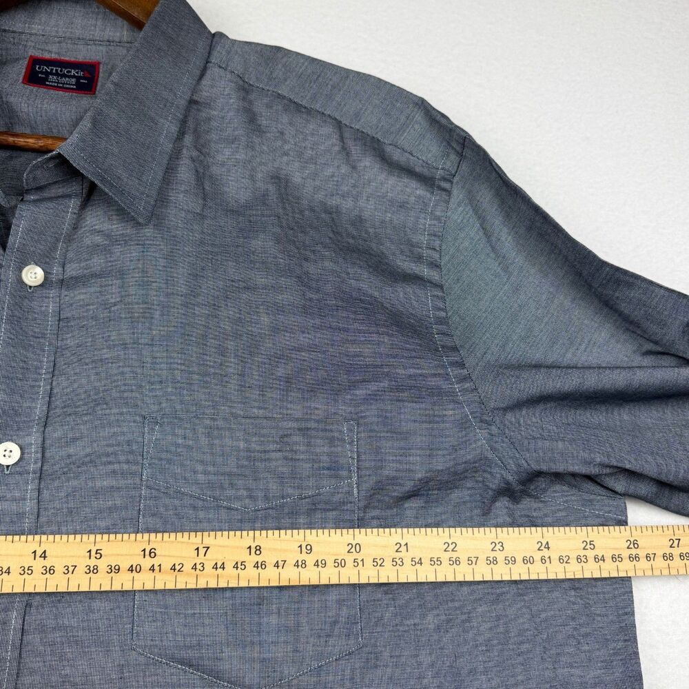 UNTUCKit Men's XXL Blue/Gray Chambray Long Sleeve Button Up Shirt - Picture 6 of 9